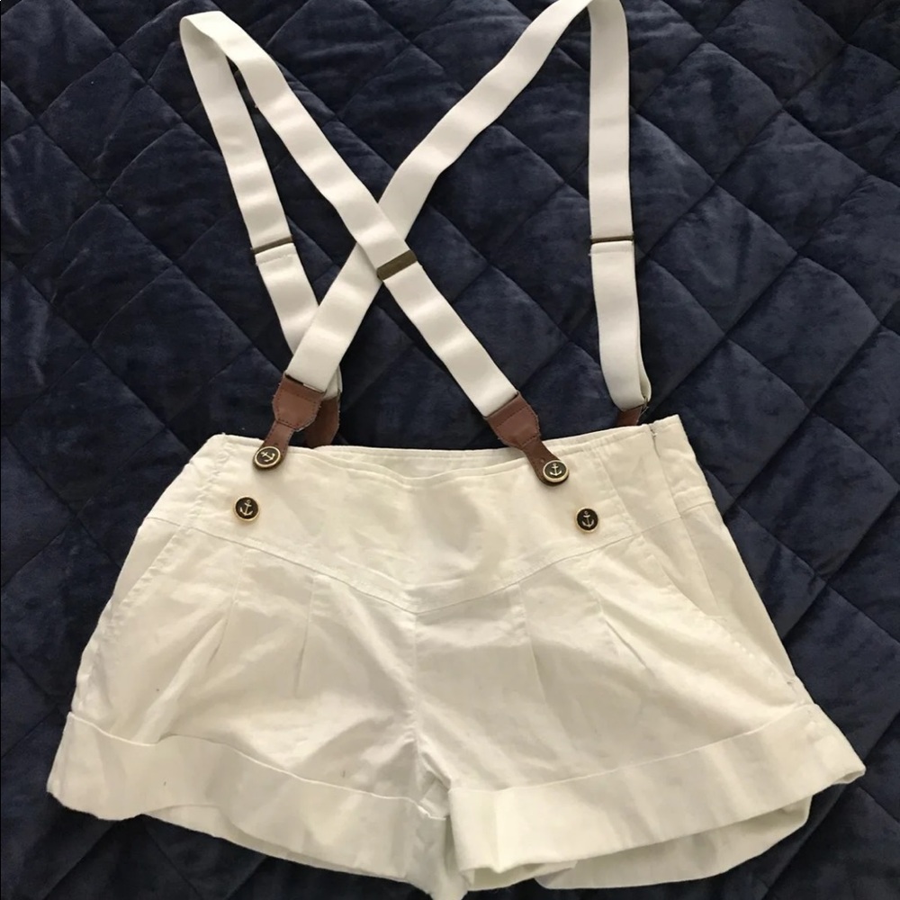 White shorts with suspenders